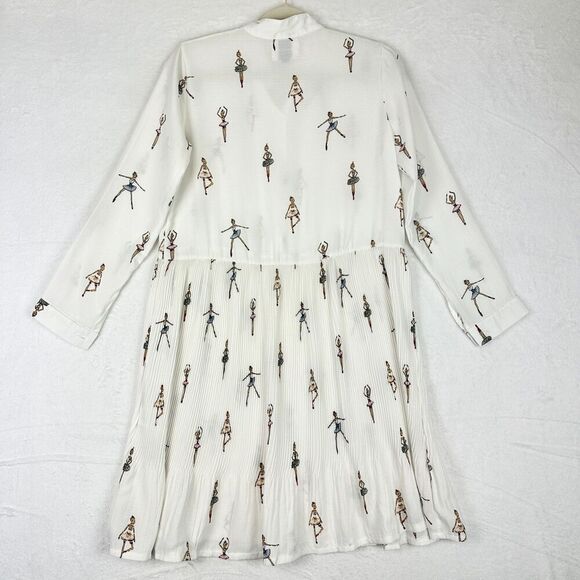 I.Madeline Pleated Ballerina Print Dress Size Small Medium White Ballet Dance - Picture 2 of 7